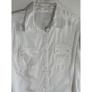 Eddie Bauer Women Large White Athletic Wicking Shirt Performance Button Collared